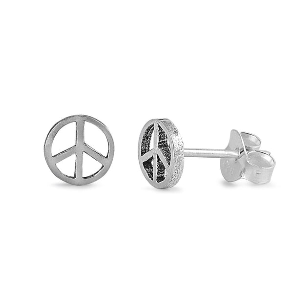 Peace Sign Stud Earrings Sterling Silver - 6mm