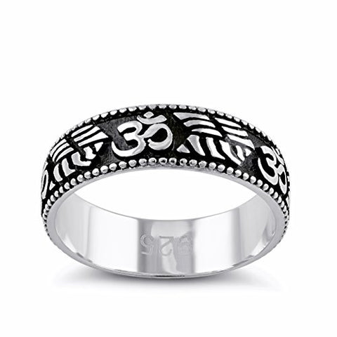 Sterling Silver Bali Carved Om Ring