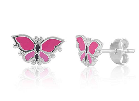 Sterling Silver Pink Butterfly Stud Earrings