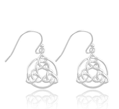 Sterling Silver Girls Dainty Round Celtic Triquetra Dangle Earrings