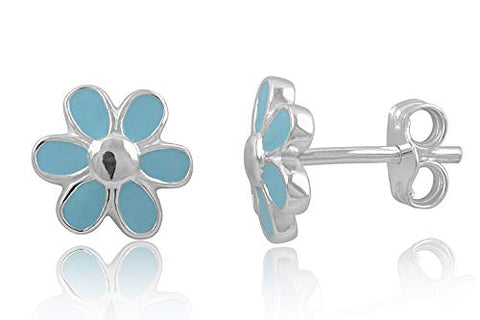 Sterling Silver Light Blue Daisy Flower Stud Earrings