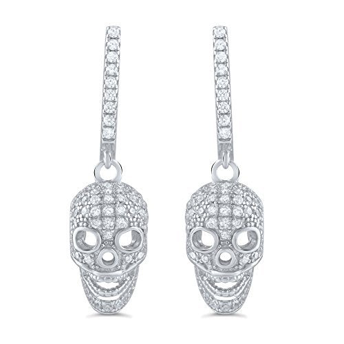 Sterling Silver Cz Skull Dangle Earrings