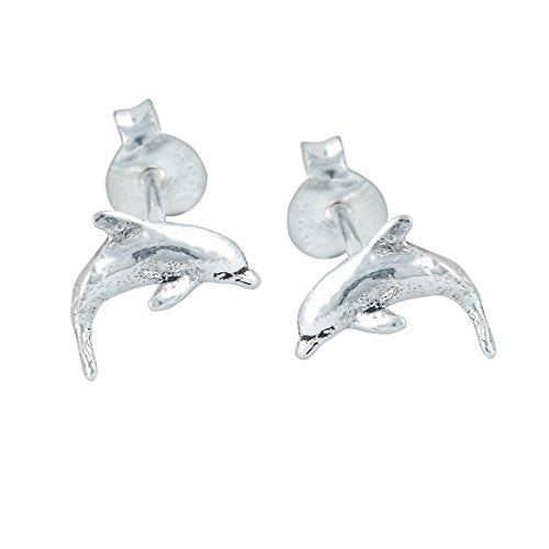 Sterling Silver Small Dolphin Stud Earrings - 8mm