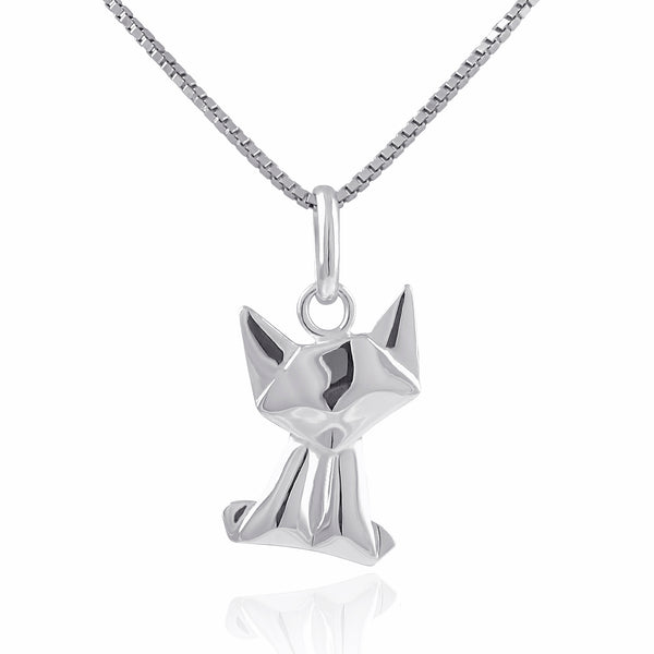 Sterling Silver Origami kitty Cat Necklace