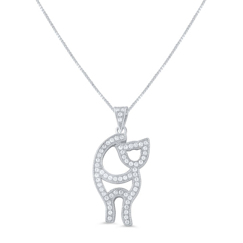 Sterling Silver Cz Kitty Cat Necklace 18"