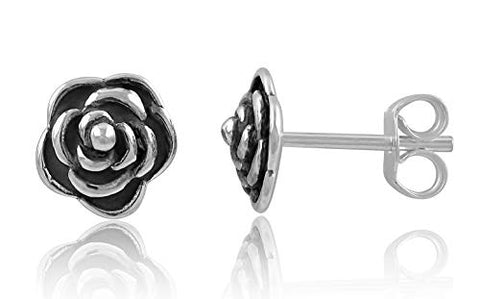 Sterling Silver Dainty Womens Rose Flower Stud Earrings