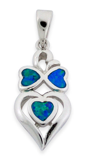 Sterling Silver Blue Created Opal Owl Heart Necklace - 20mm