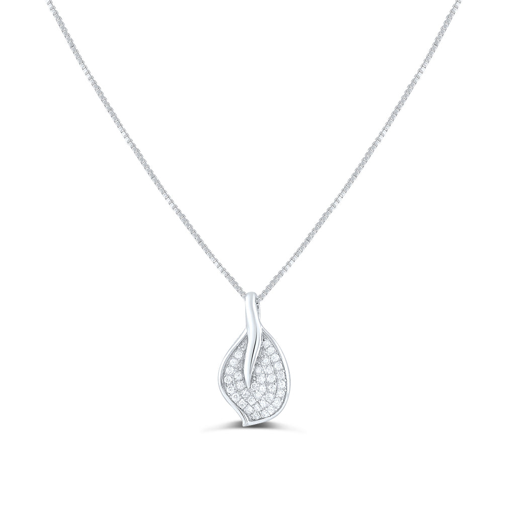 Sterling Silver Cz Leaf Charm Necklace 18"