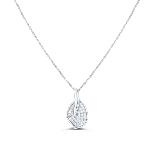 Sterling Silver Cz Leaf Charm Necklace 18"