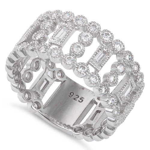 Sterling Silver Fancy Wide Eternity Cz Ring - 16mm - SilverCloseOut - 1