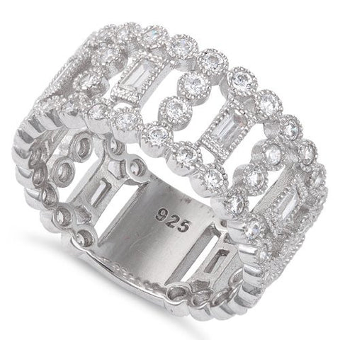 Sterling Silver Fancy Wide Eternity Cz Ring - 16mm - SilverCloseOut - 1