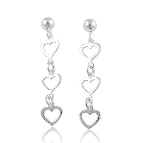 Sterling Silver Dangling Heart Drop Earrings