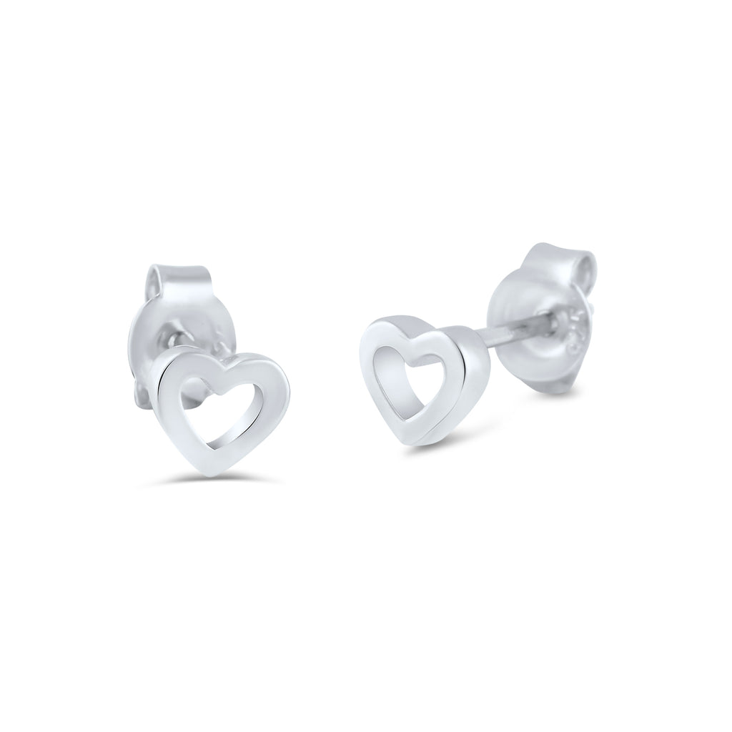 Sterling Silver Hollow Heart Stud Earrings - 4mm