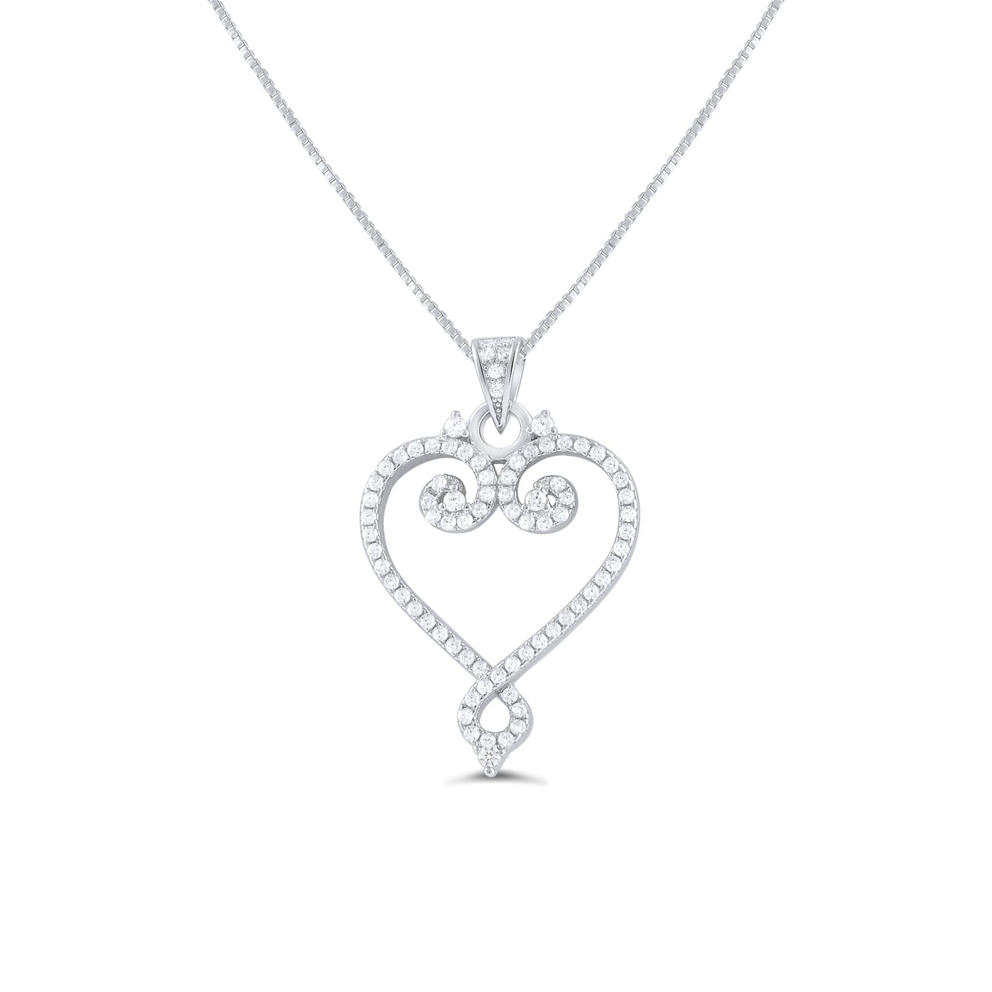Sterling Silver Cz filigree Heart Necklace 18"