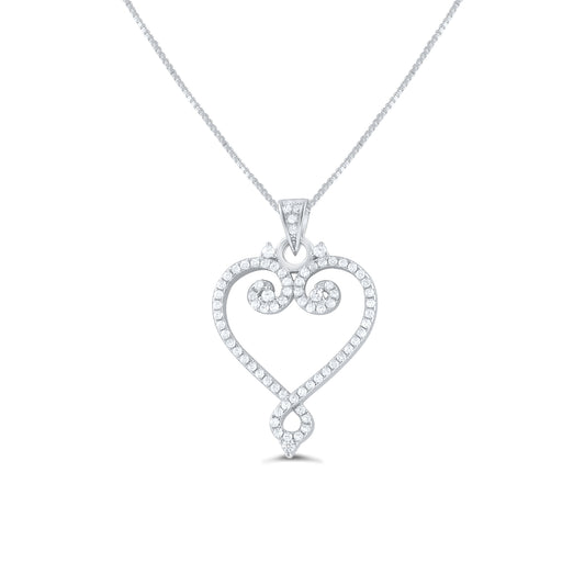 Sterling Silver Cz filigree Heart Necklace 18"