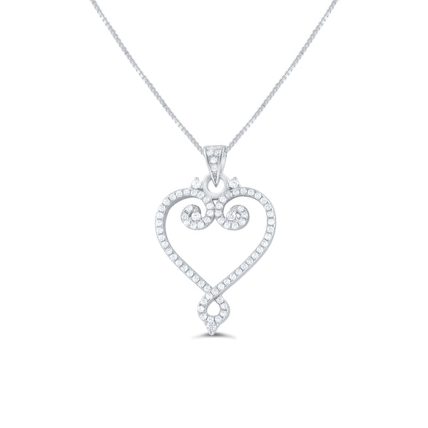 Sterling Silver Cz filigree Heart Necklace 18"