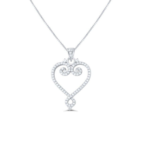 Sterling Silver Cz filigree Heart Necklace 18"