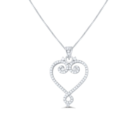 Sterling Silver Cz filigree Heart Necklace 18"