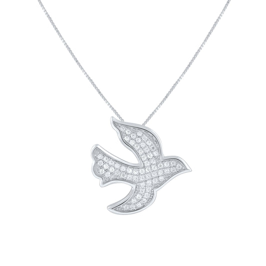 Sterling Silver Cz Dove Necklace 18"