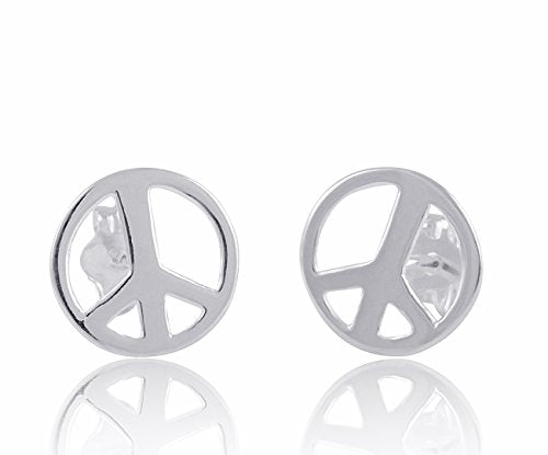 Sterling Silver Girls Large Peace Sign Push Back Stud Earrings - 10mm