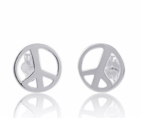 Sterling Silver Peace Sign Stud Earrings - 10mm