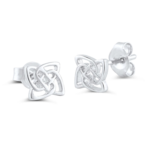 SilverCloseOut Rhodium Plated Sterling Silver Womens Celtic Triquetra Knot Stud Earrings for Girls - 6mm