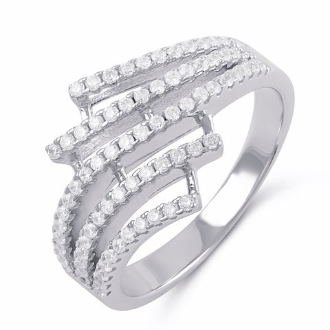 Sterling Silver Simulated Diamond Bypass Braid Ring