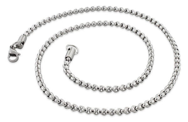 Stainless Steel Unisex 3.5mm Round Box Chain Necklace (16 to 30 Inches)