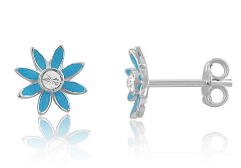 Sterling Silver Sky Blue Carnation Flower Stud Earrings