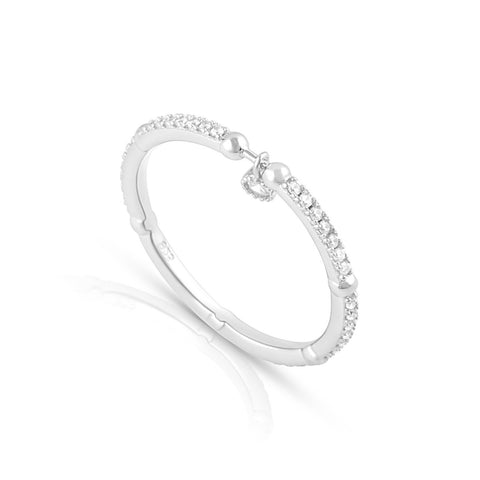 Sterling Silver Cz Thin Stackable Dangling Charm Ring - SilverCloseOut - 1