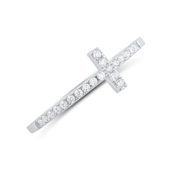 Sterling Silver Cz Thin Stackable Sideways Cross Ring - SilverCloseOut - 2