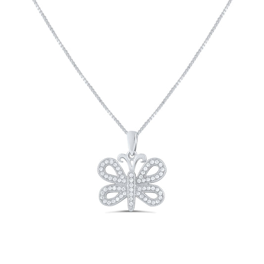 Sterling Silver Cz Butterfly Necklace 18"