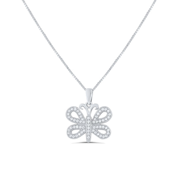 Sterling Silver Cz Butterfly Necklace 18"