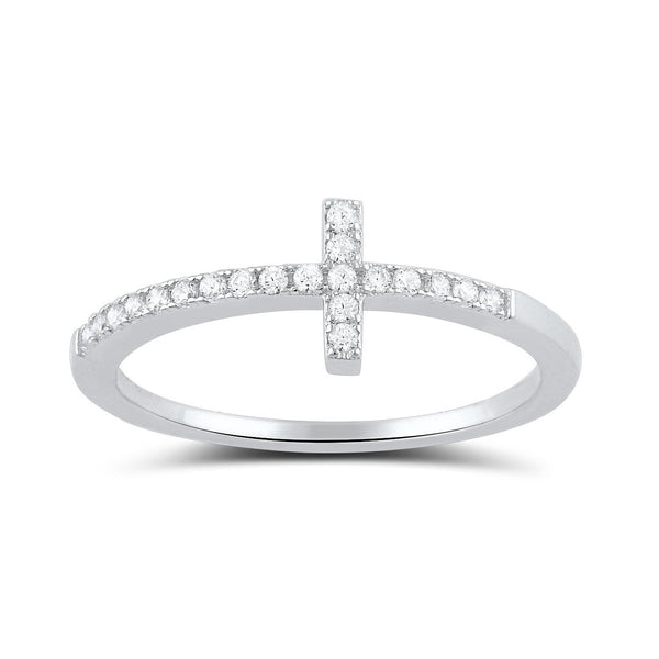 Sterling Silver Cz Thin Stackable Sideways Cross Ring - SilverCloseOut - 3