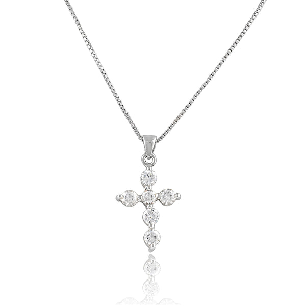 Sterling Silver Small Cz Cross Necklace