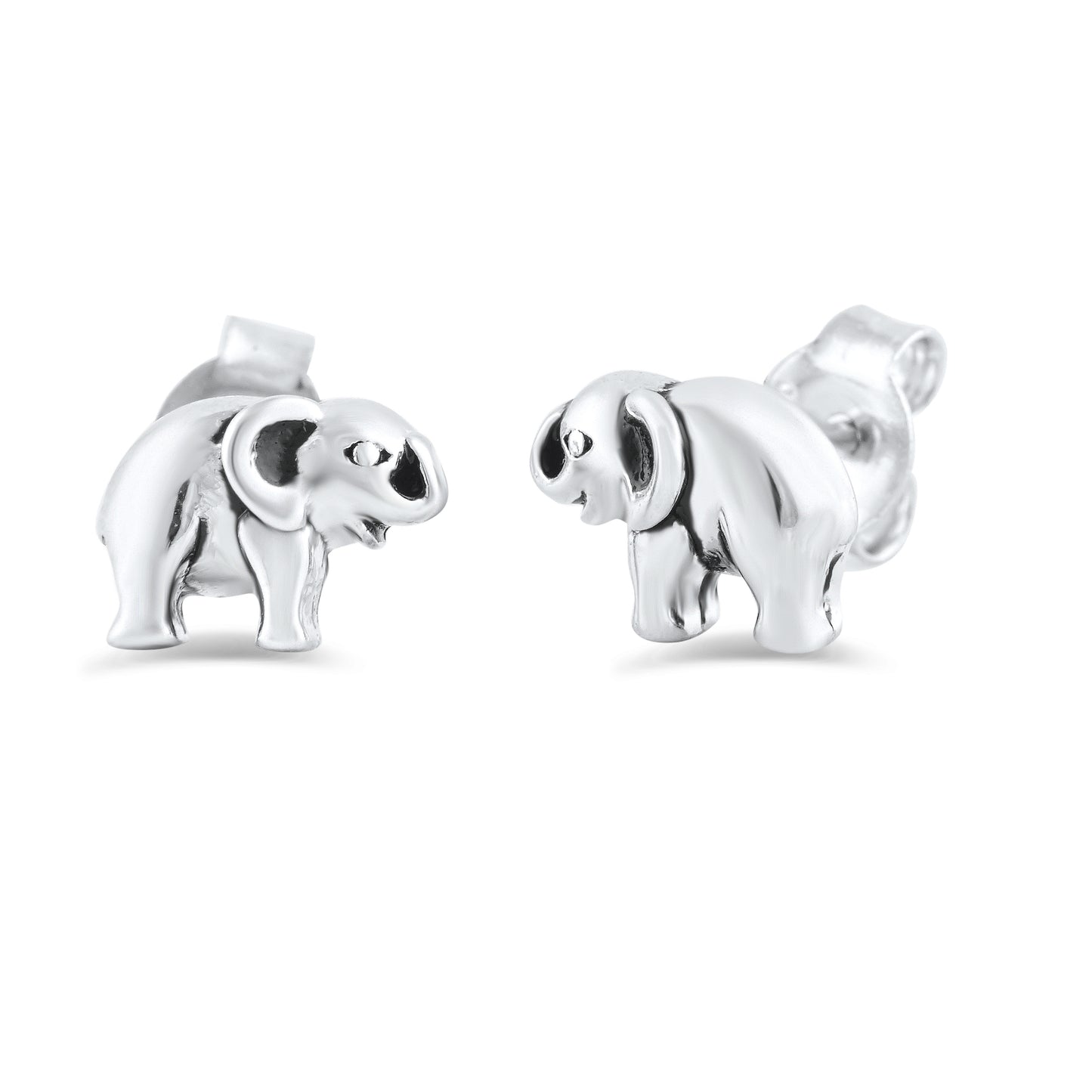 SilverCloseOut White Gold Over Sterling Silver Girls Dainty Lucky Elephant Stud Earrings - 6mm