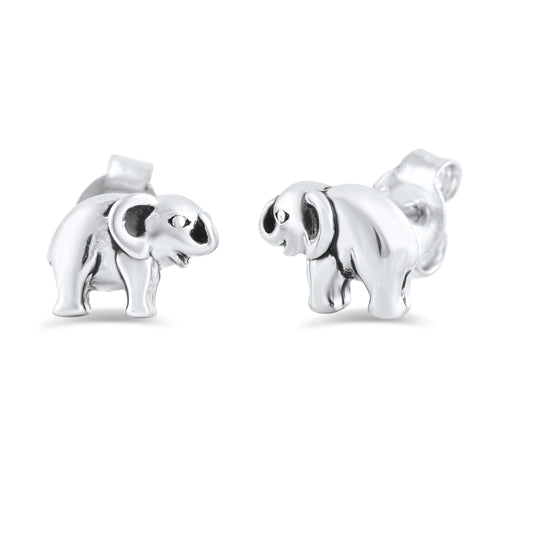 SilverCloseOut White Gold Over Sterling Silver Girls Dainty Lucky Elephant Stud Earrings - 6mm