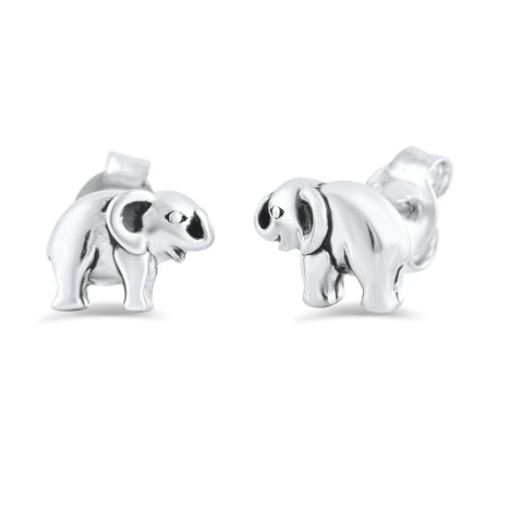 SilverCloseOut White Gold Over Sterling Silver Girls Dainty Lucky Elephant Stud Earrings - 6mm