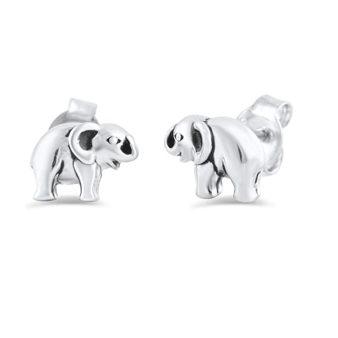 Elephant Stud Earrings Sterling Silver - 6mm