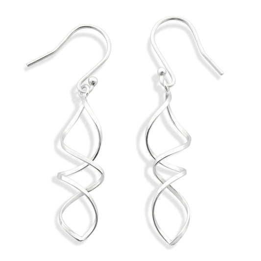 Sterling Silver Spiral Twisted Drop Earrings