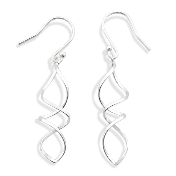 Sterling Silver Spiral Twisted Drop Earrings