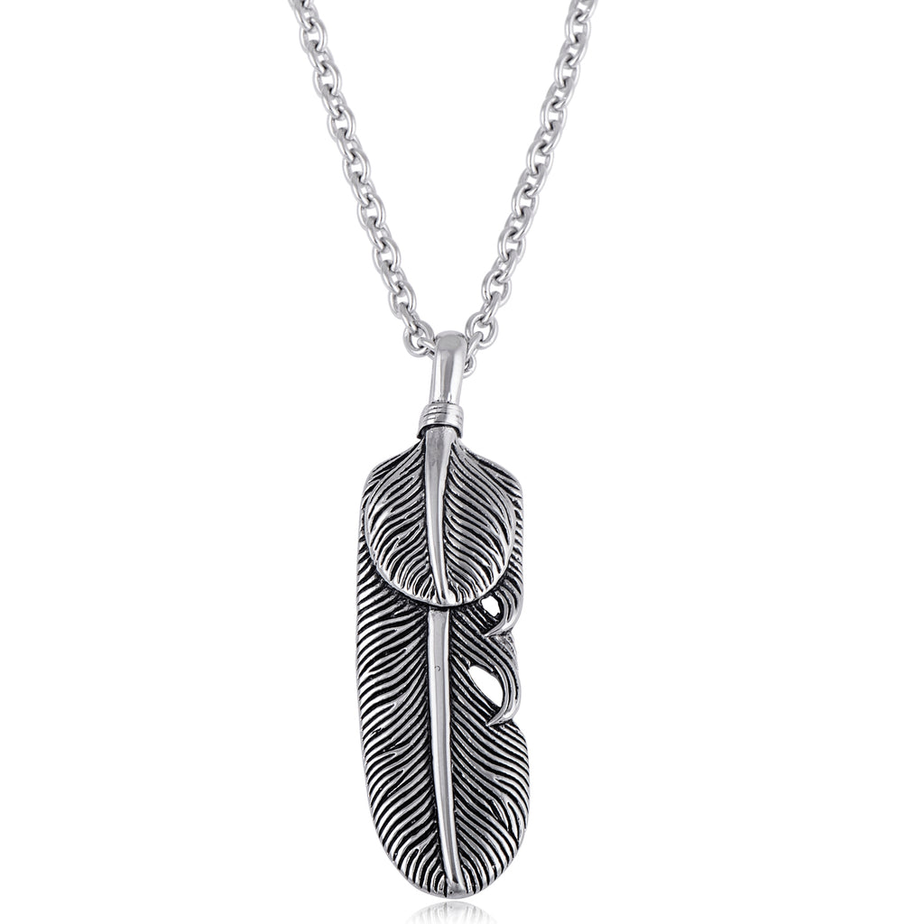 Stainless Steel Women's Feather of Wisdom Charm Necklace - 36 Inch Length