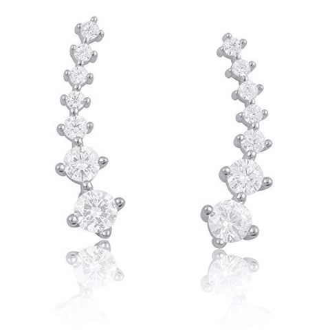 Sterling Silver Cz Shooting Star Ear Crawler Stud Earrings