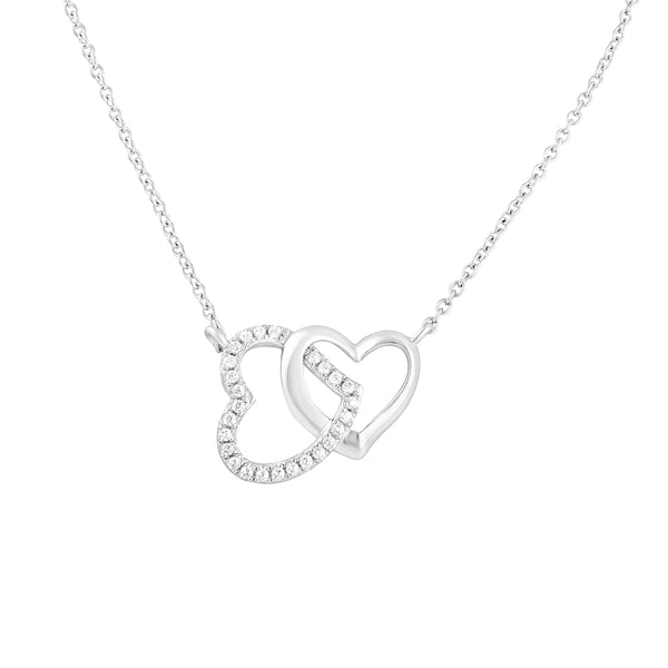 Sterling Silver Cz Interlocking Hearts Necklace 18"