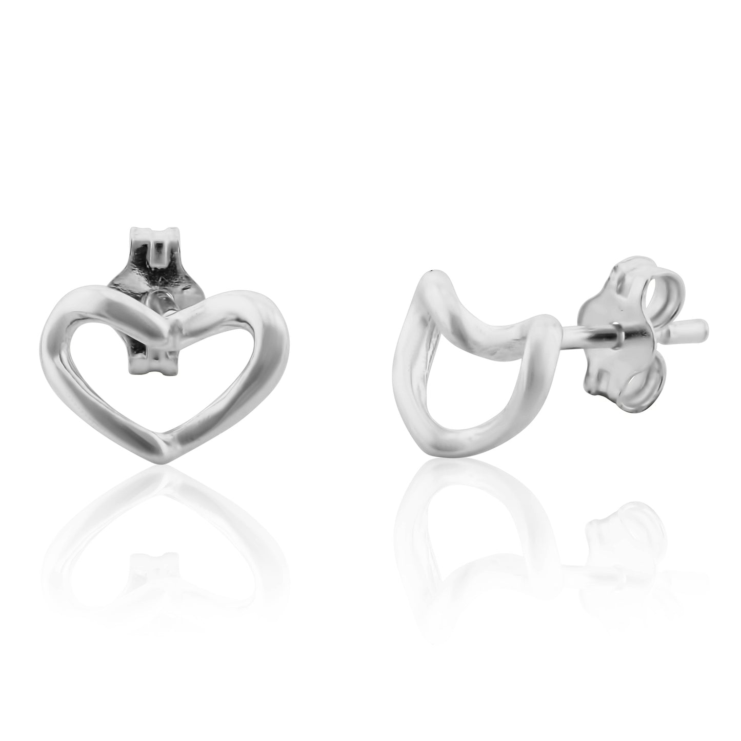 Sterling Silver Small Hollow Heart Stud Earrings 8mm