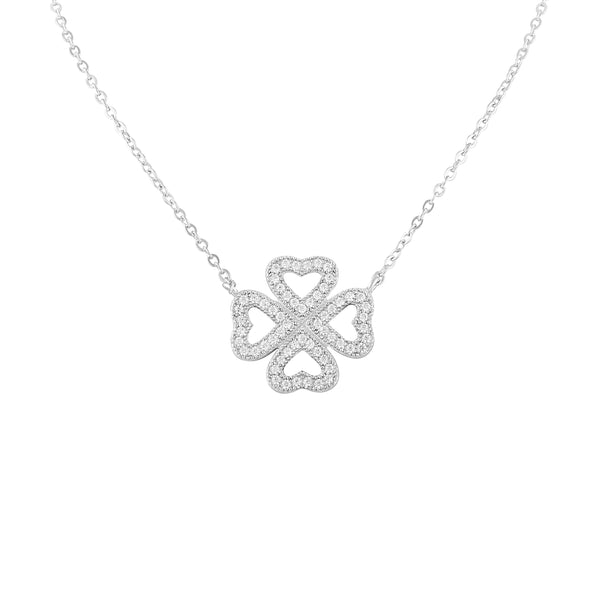Sterling Silver Simulated Diamond Four Leaf Clover Necklace