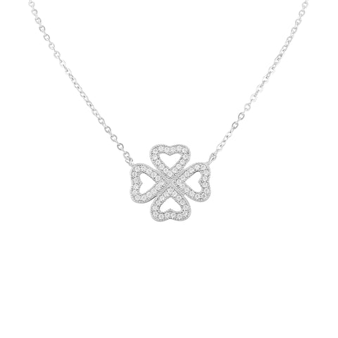 Sterling Silver Simulated Diamond Four Leaf Clover Necklace