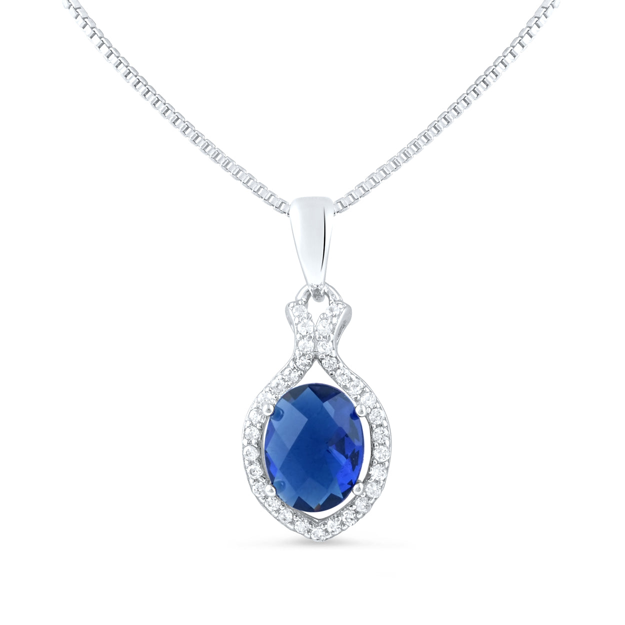 Sterling Silver Blue CZ Oval Drop Necklace