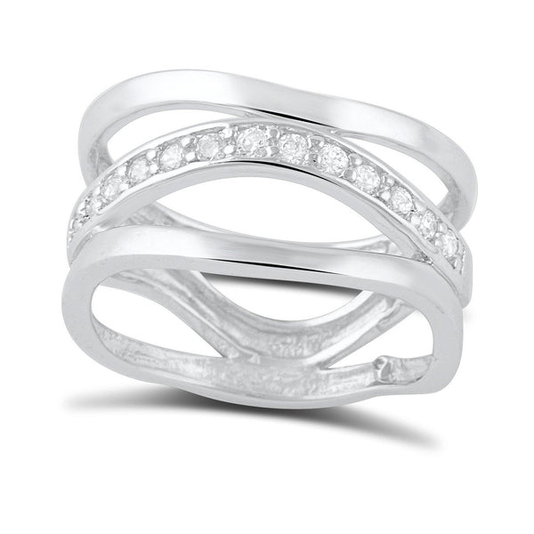 Sterling Silver Simulated Diamond Stacked Zig Zag Ring - SilverCloseOut - 2