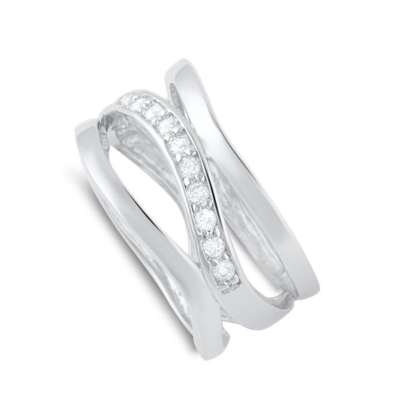 Sterling Silver Simulated Diamond Stacked Zig Zag Ring - SilverCloseOut - 1